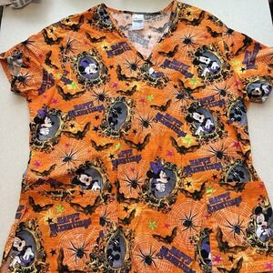 Disney 1X women's scrub top Mickey and Minnie happy hauntings.‎ Halloween.